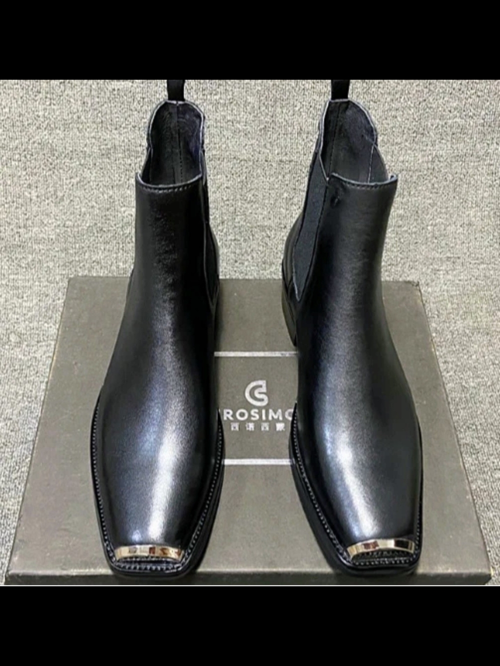 Mens Real Leather High-top Chelsea Metal Square Toe Ankle Boots